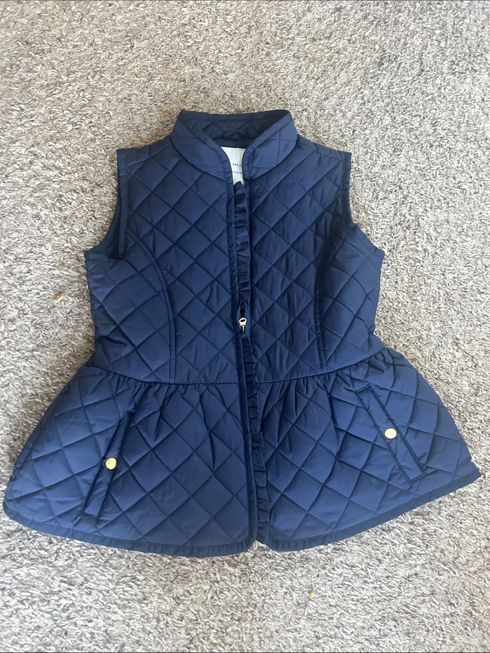 Janie and Jack Navy Quilted Peplum Vest with Gold Snap Pockets